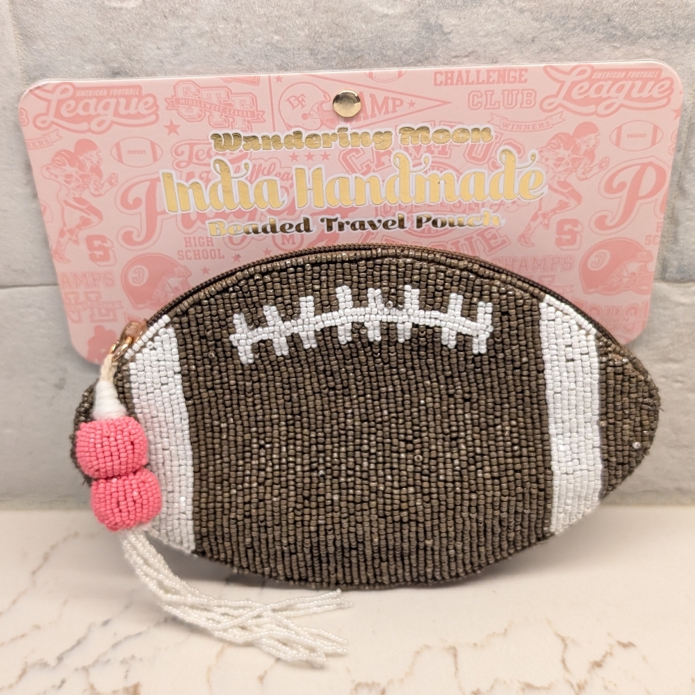 Football Beaded Pouch - NWT - 7.75x5 Inches